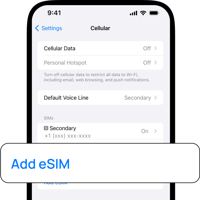 Activate eSIM in iPhone | Tap Add eSIM in Cellular Plans