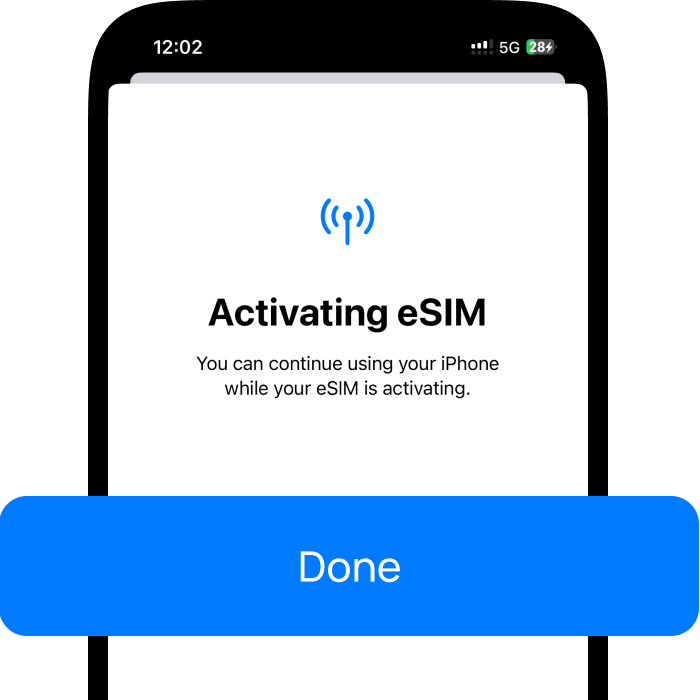 Activate eSIM in iPhone | Tap Done to complete setup