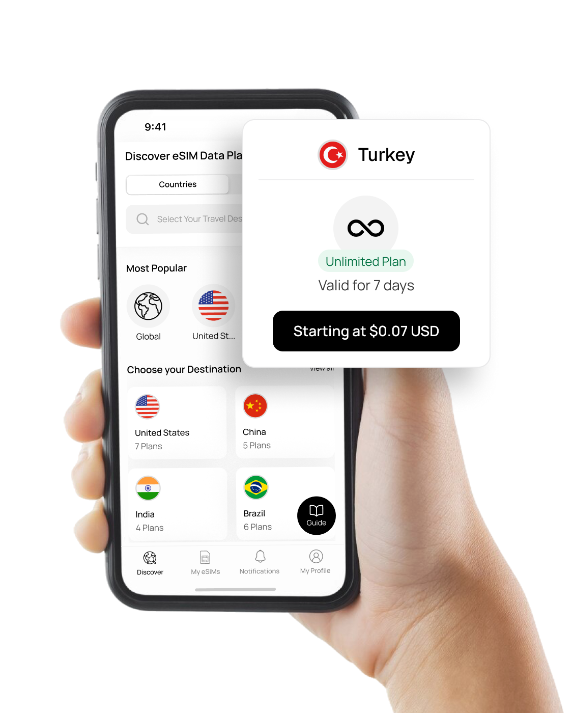 Select eSIM plan for travel destination